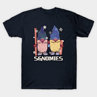 Cute Gnomes Winter Snow Sports Buddies Skiing Snowboarding T-Shirt